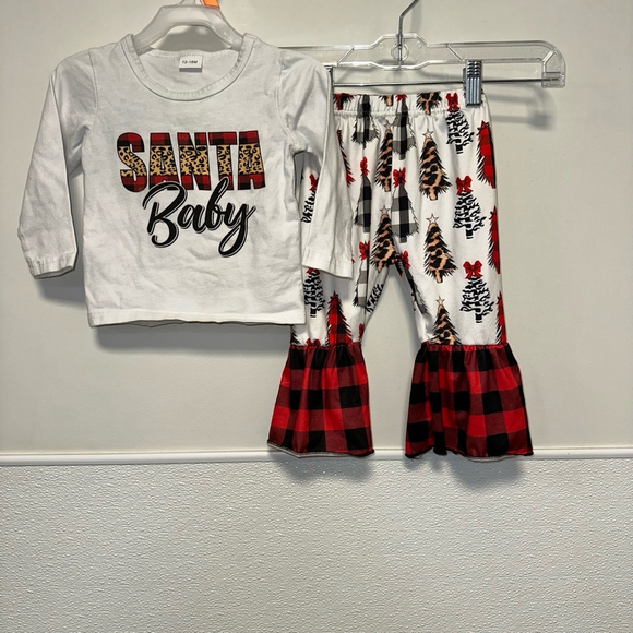 Girl's Outfit Set 12-18 Months Red & White with Christmas Tree Plaid Leopard - Picture 2 of 8